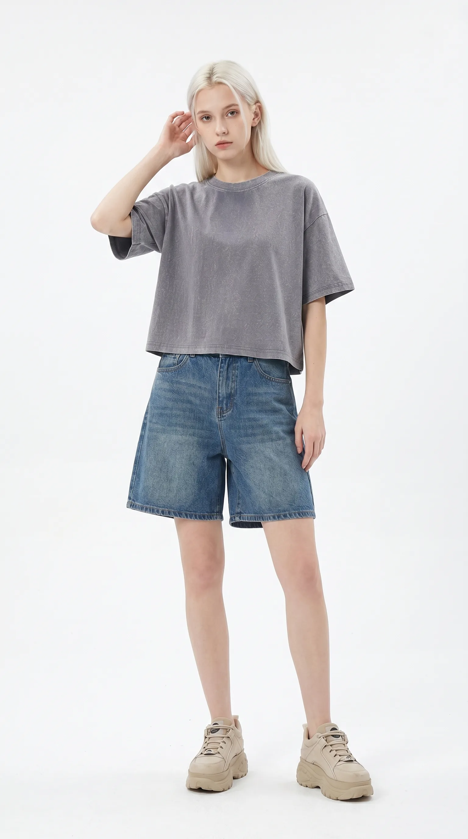 240gsm Vintage Washed Cropped T-Shirt